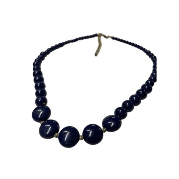 Vintage Beaded Necklace Navy Blue Old Money Classic Sing Stand Bass Color Clasp - Picture 3 of 7